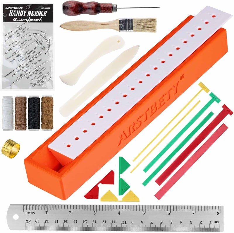 ARSTBETY 27PC Complete Bookbinding Kits, Book Binding Starter Tool with Signature Punch Guide, Scrapbooking Tool, Awl, Wax Thread, Needle and Ruler(Orange) - Image 1